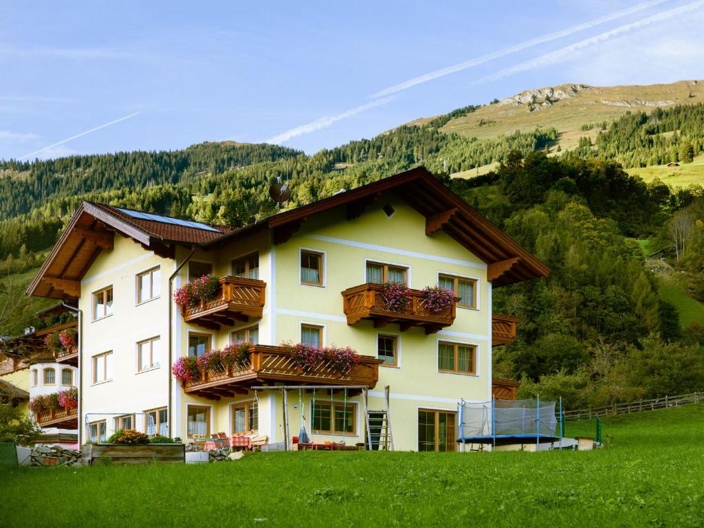 多弗加斯坦加施泰因旅馆的一座大白色房子,在山丘上设有阳台