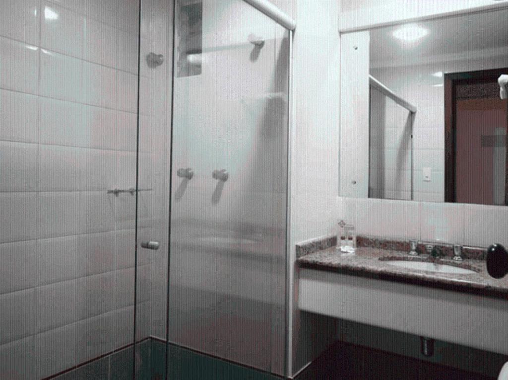费拉迪圣安娜波塔达普林斯萨酒店的一个带水槽的玻璃淋浴间