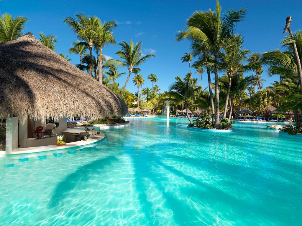 蓬塔卡纳Meliá Caribe Beach Resort-All Inclusive的棕榈树度假村的游泳池