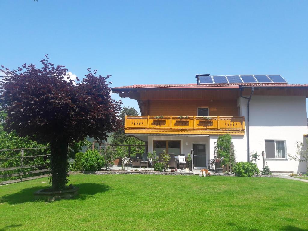 蓬高圣约翰豪斯沃托菲尔民宿的一座带太阳能电池板的院子顶部房子