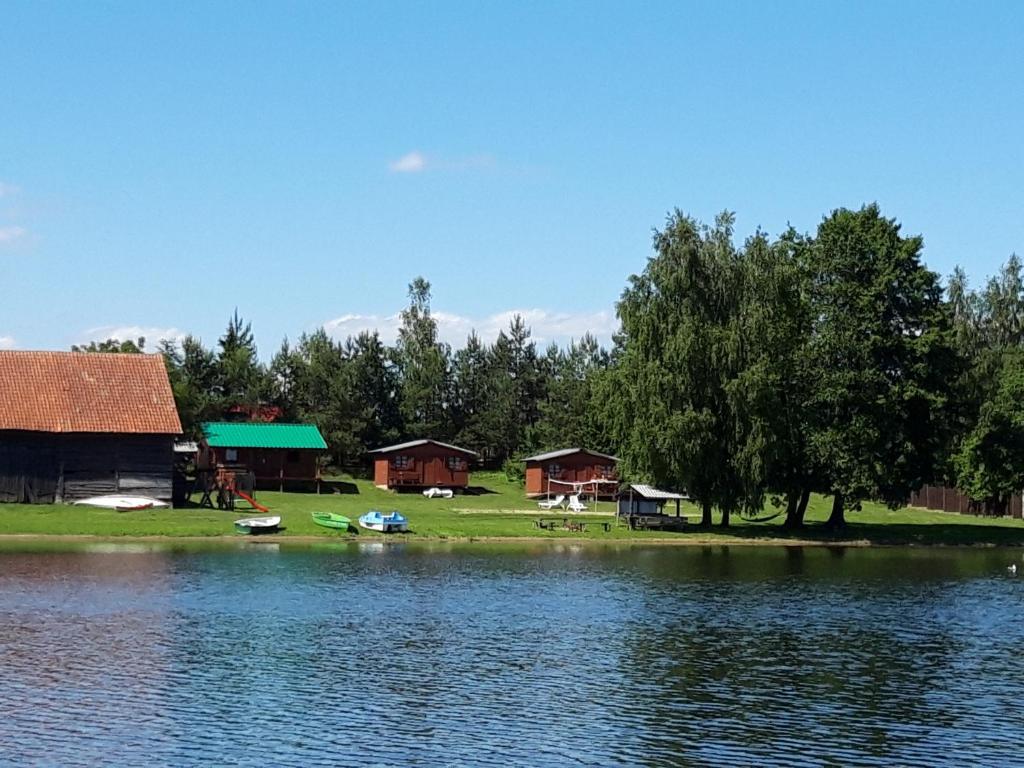 GrądzkieJ&L GRADZKIE的享有湖泊和一组建筑的景色