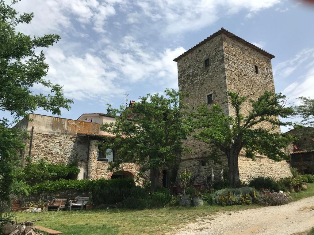 卡斯蒂里昂纳·德拉佩Case di Vetulonia的一座古老的石头建筑,前面有一棵树