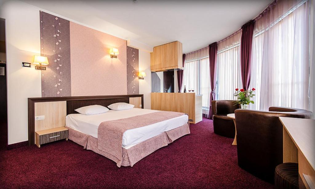 普罗夫迪夫联盟酒店的配有一张床和一把椅子的酒店客房