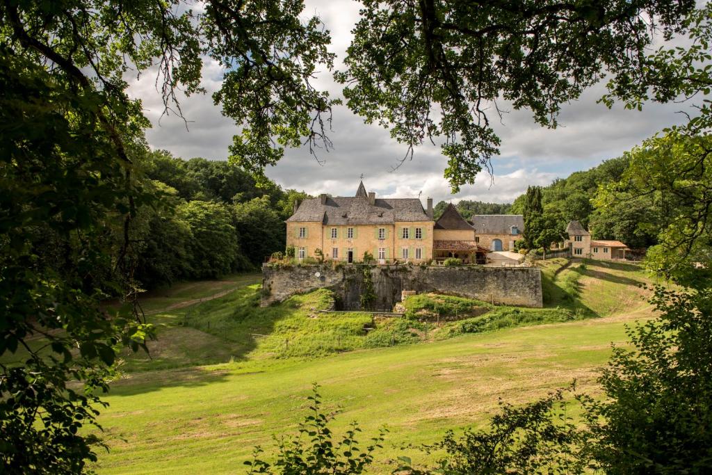 La BachellerieChâteau de Valette的一座位于山丘上的古老城堡,拥有绿色的田野