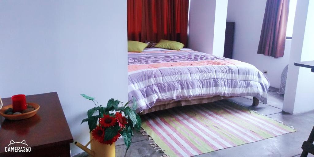 利马La Casa del Che Fernando的一间卧室配有一张床和一张桌子