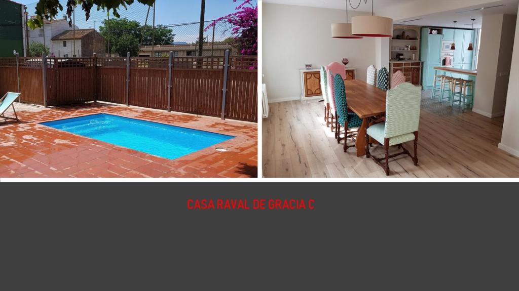 坎布里尔斯Casa Raval De Gracia C的两幅带游泳池的后院照片