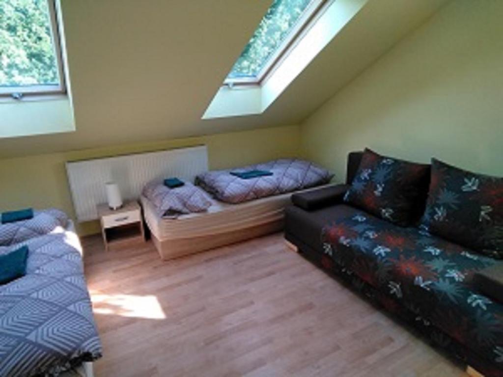 莱沃恰Ubytovanie Aďka的客厅配有沙发和1张床
