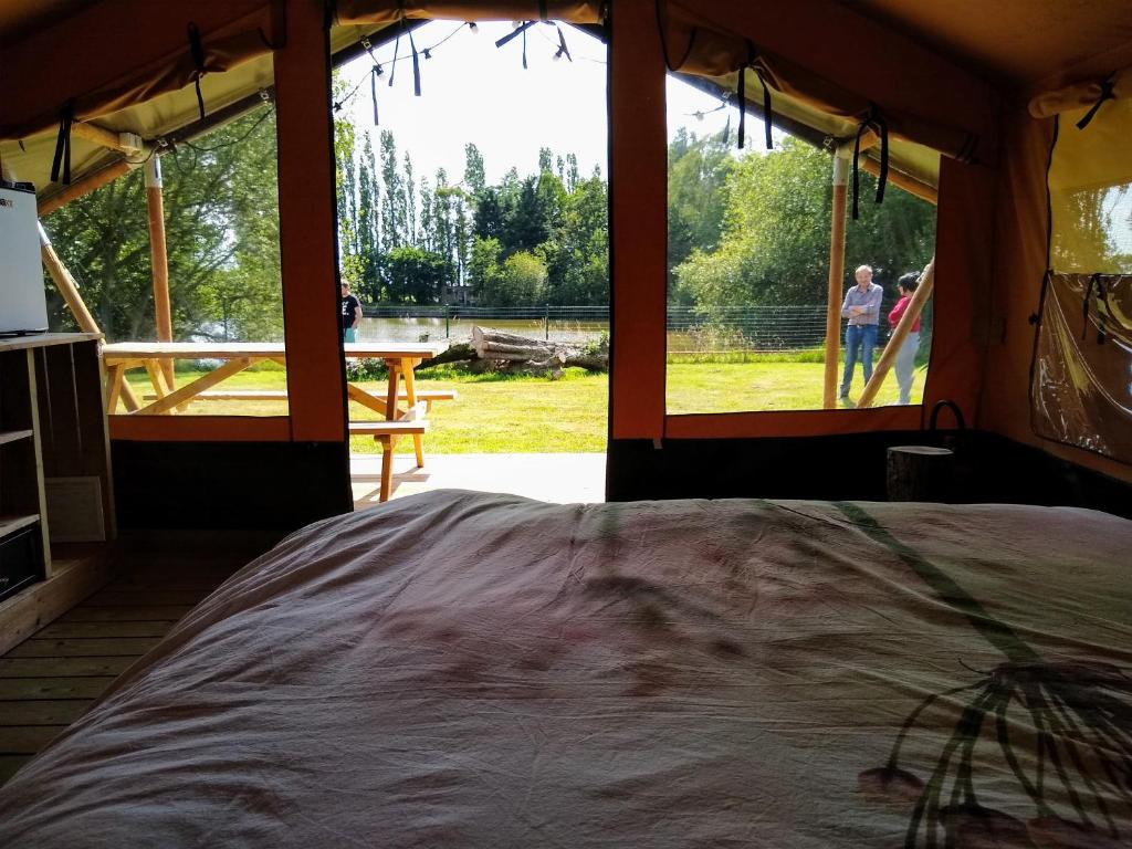 LichterveldeRosy Garden的帐篷内带床的房间,设有窗户