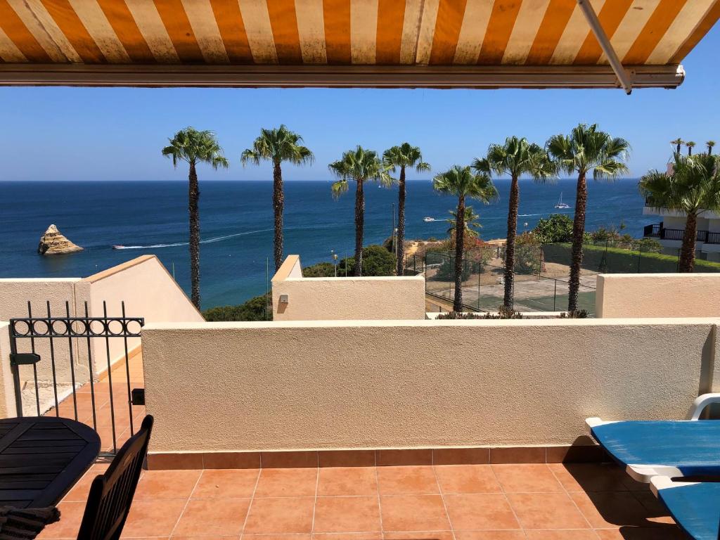拉戈斯D. Ana Beach Studio的阳台享有大海和棕榈树的景致。