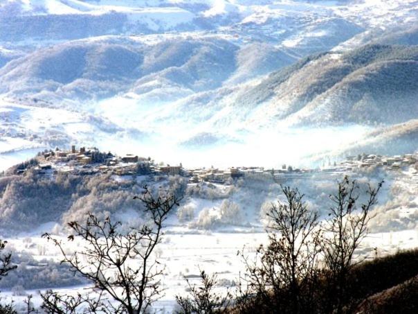 MonterealeB&B La Vecchia Osteria的山丘上小镇的白雪 ⁇ 山景