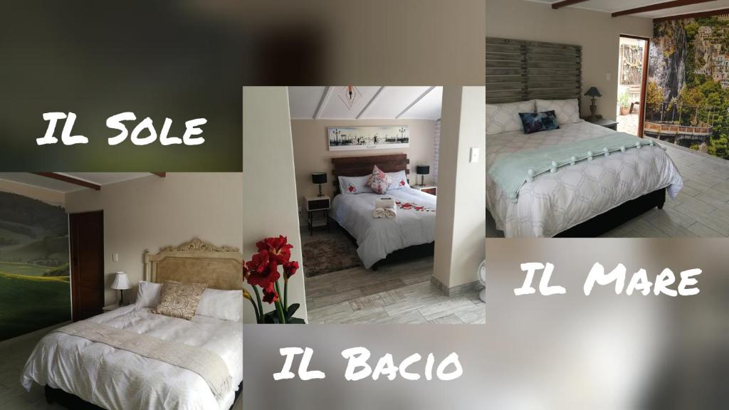 贝尔维尔Posto Al Sole - IL Bacio的一张带两张床的卧室的照片拼在一起