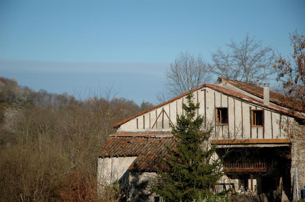 Saint-LizierGîte fermier de Saint-Lizier的前面有一棵树的老房子