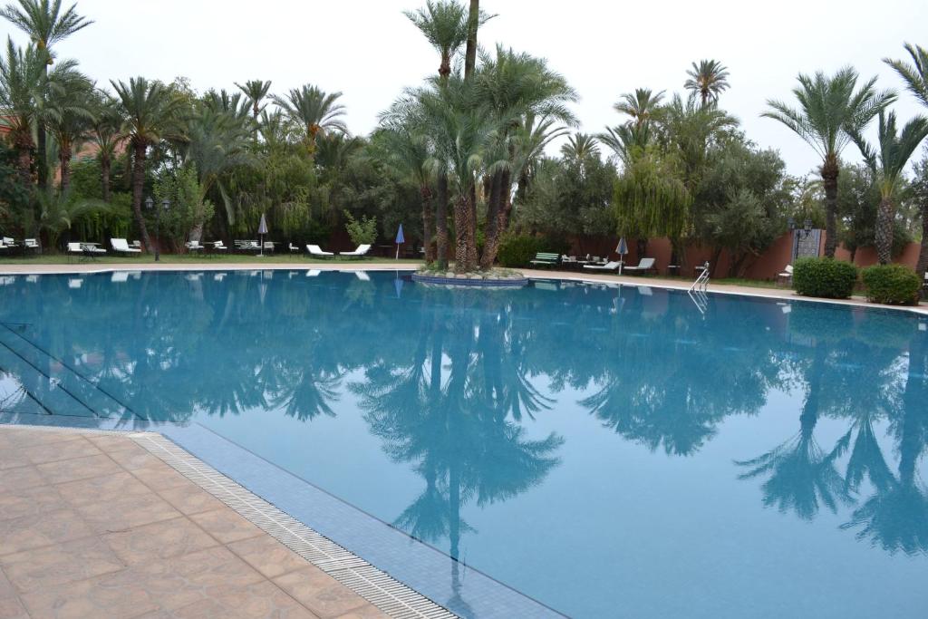 马拉喀什俱乐部帕尔默拉度假村的一座棕榈树环绕的大型游泳池