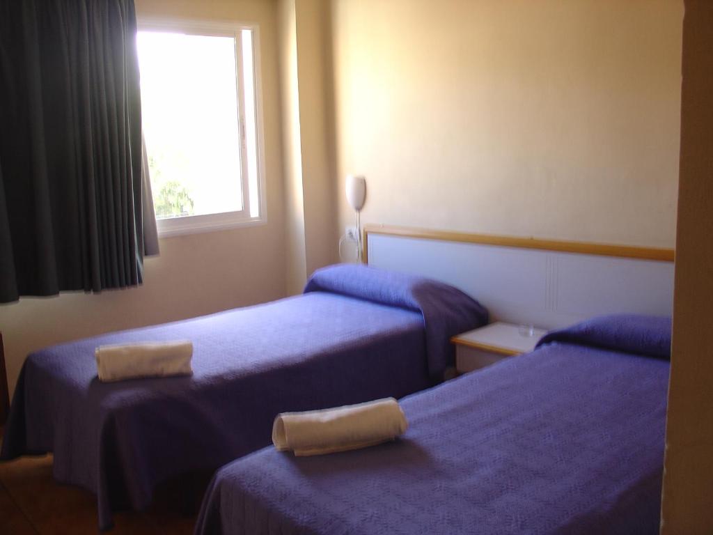圣克鲁斯-德特内里费莫发膳食公寓旅馆的酒店客房设有两张床和窗户。
