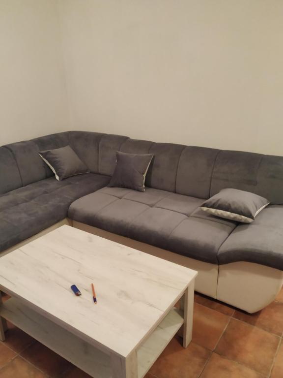 赫尔采格诺维Apartmani Zelenika的带沙发和咖啡桌的客厅