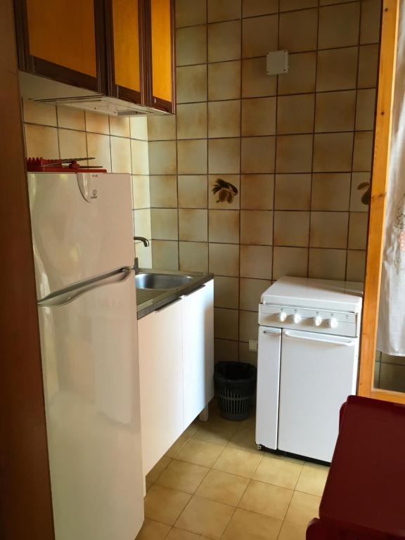 维耶斯泰Appartamenti Santa Margherita的厨房配有白色冰箱和水槽