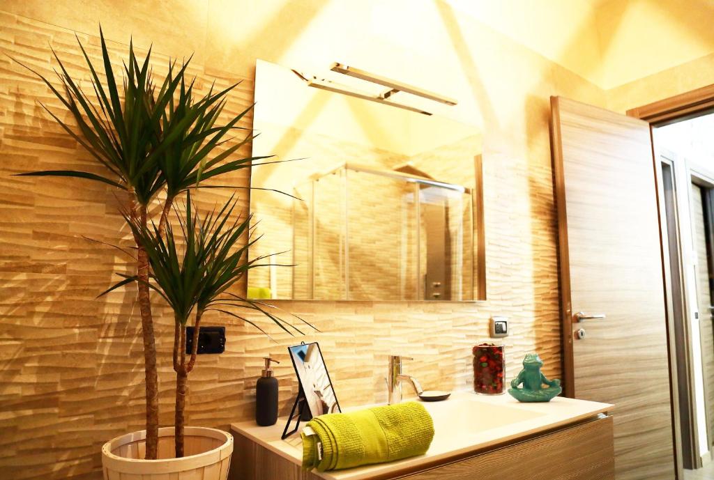 切尔科拉Fabio Room Cercola的一间带水槽和盆栽植物的浴室