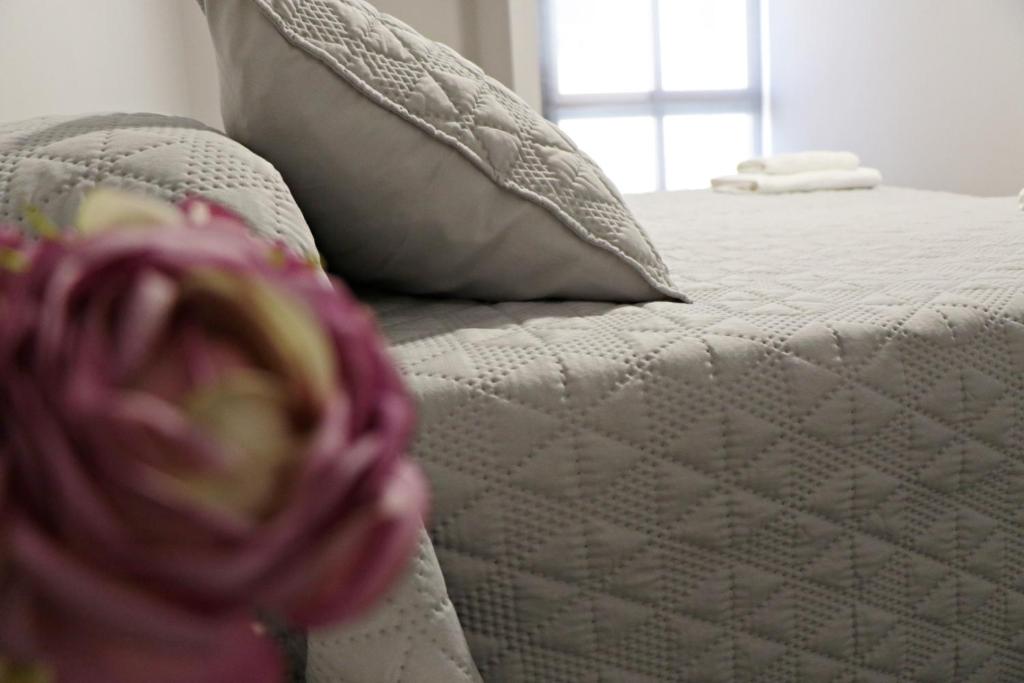萨里亚Apartamentos Credencial的一张带枕头的白色床的壁橱