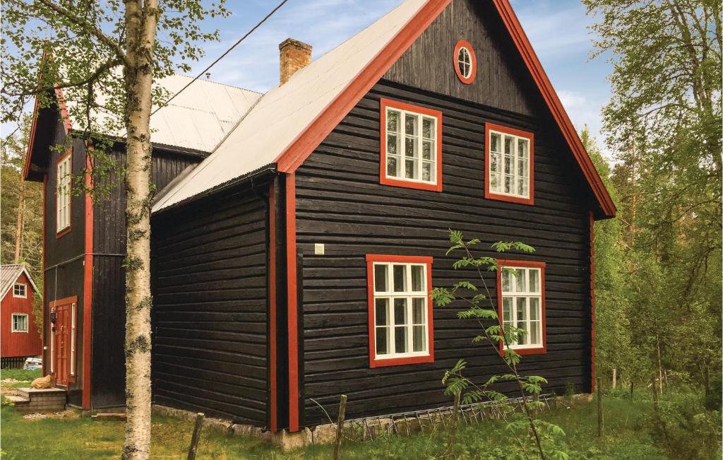 FemundsundetCozy Home In Engerdal With House A Mountain View的一间红色屋顶的黑色房子