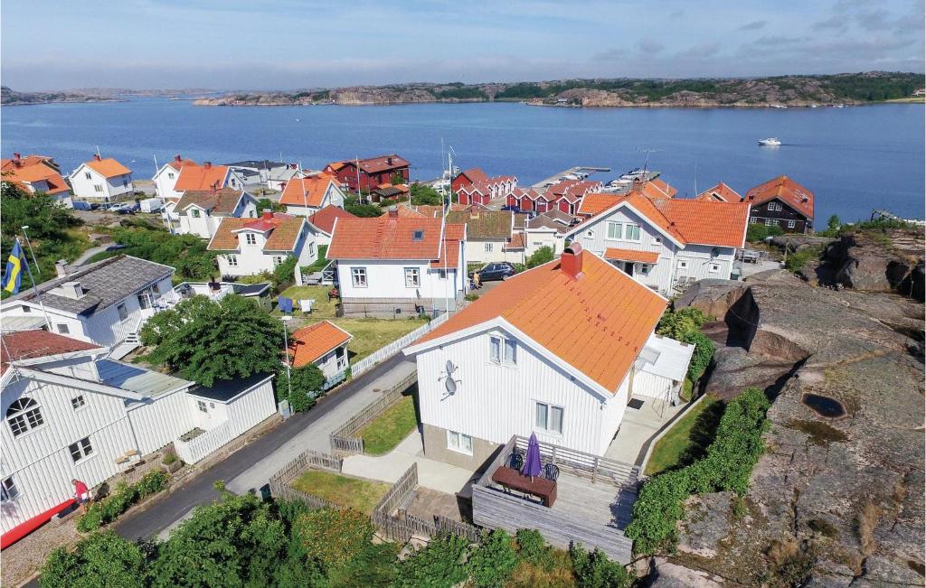 BovallstrandCozy Home In Bovallstrand With House Sea View的水体的城镇空中景观