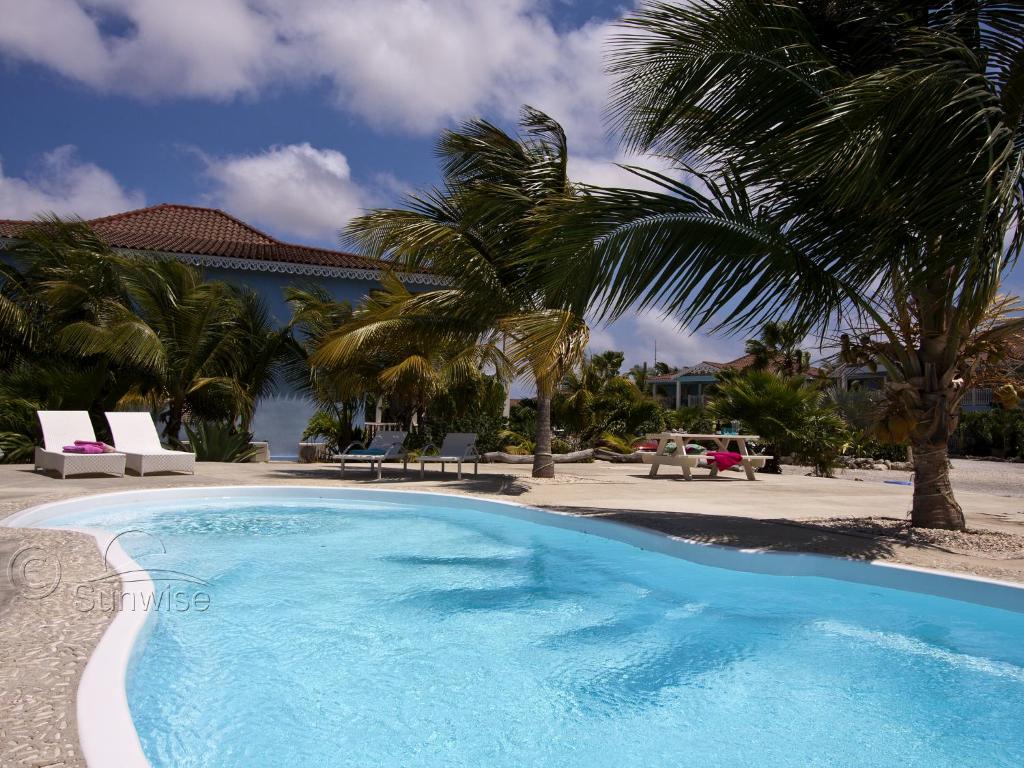 克拉伦代克海洋蓝博内尔酒店的度假村内棕榈树游泳池
