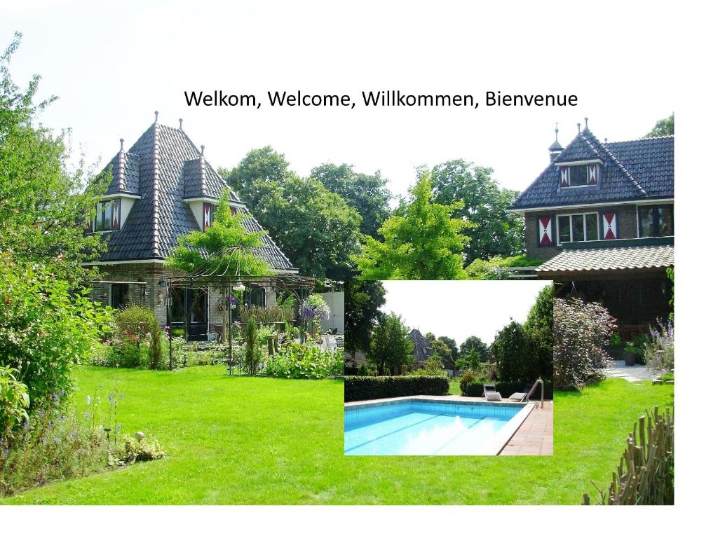 Kelpen-OlerLogies Taverne nearby Roermond, Thorn en Weert的房屋和庭院的拼凑,带游泳池