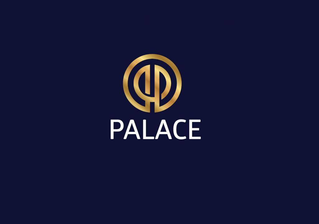 乌曼岛Palace的蓝色背景上的金色标志,带有单词宫殿