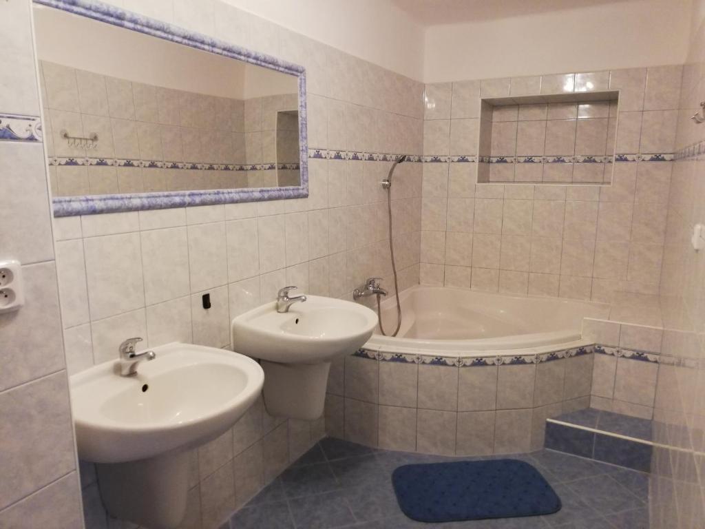 塞尔纳珀苏马维Chata Černá v Pošumaví的浴室配有盥洗盆、卫生间和浴缸。