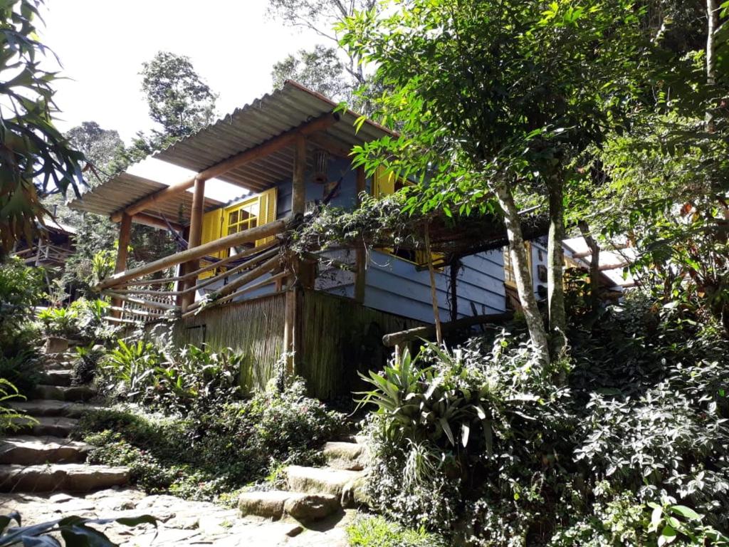 彼得罗波利斯Chales Bamboo Jungle的房屋设有楼梯,通往