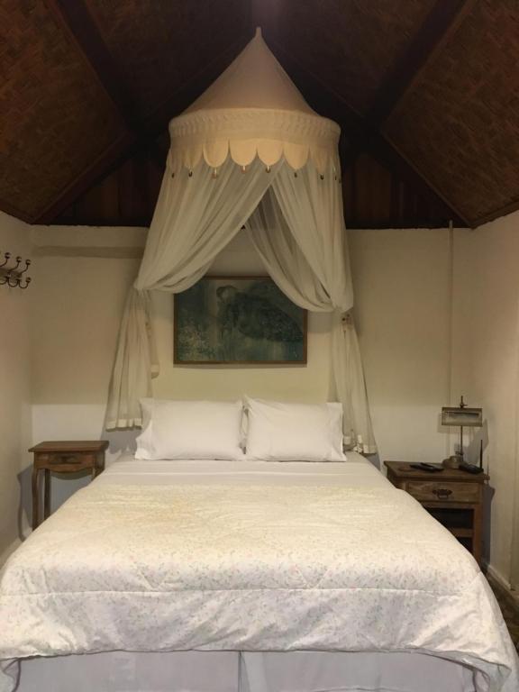 里约热内卢卡萨卡闵都科尔科瓦酒店的一间卧室配有一张带天蓬的大型白色床
