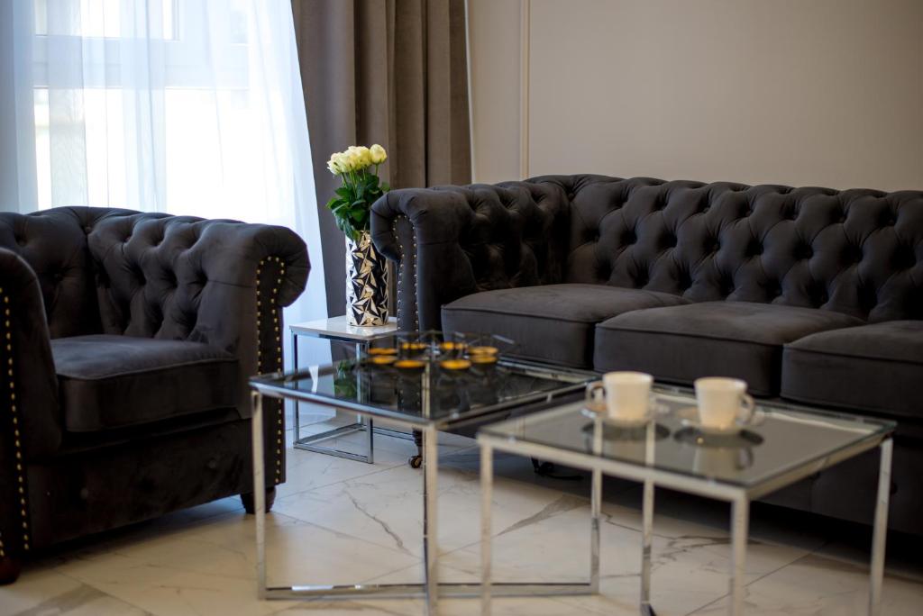 科沙林Apartamenty Prestiż 91的客厅配有两张沙发和一张咖啡桌