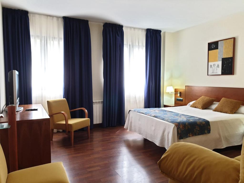 特鲁埃尔卡马伦纳套房酒店的配有一张床和一张书桌的酒店客房