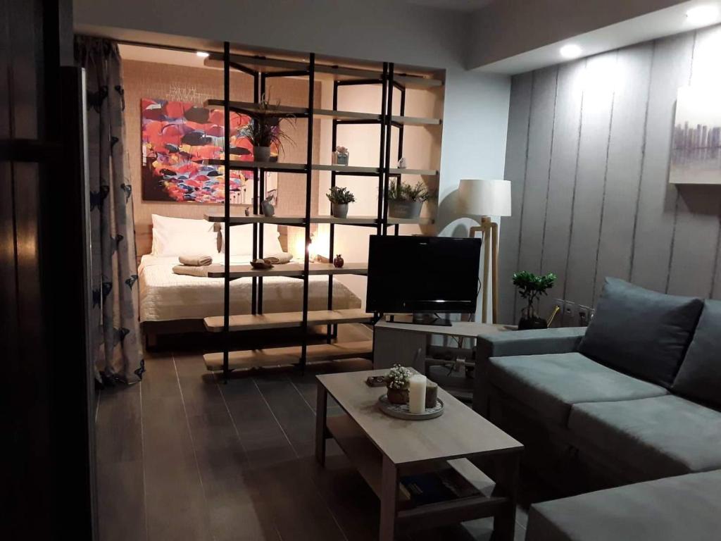 亚历山德鲁波利斯Apartment 22的客厅配有沙发和电视。