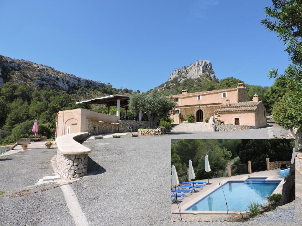 松马西亚皮科特农居酒店的两幅房子和游泳池的照片