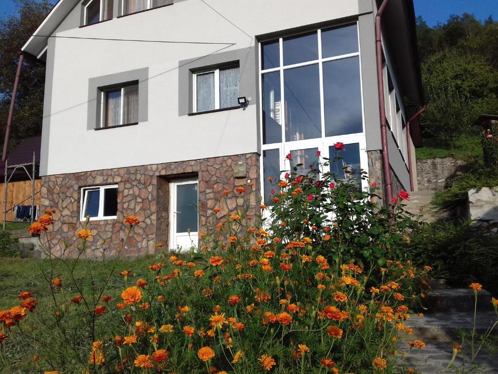 OcolişCasa din prund Ocolis的前面有鲜花的房子