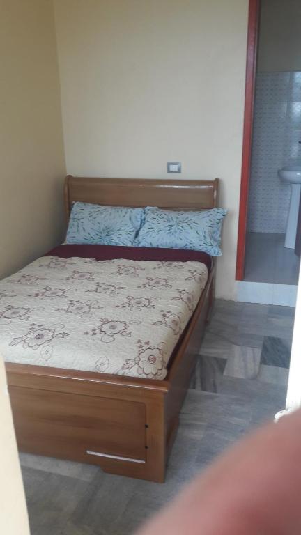 亚的斯亚贝巴Birhan Villa的一间卧室配有一张木架床