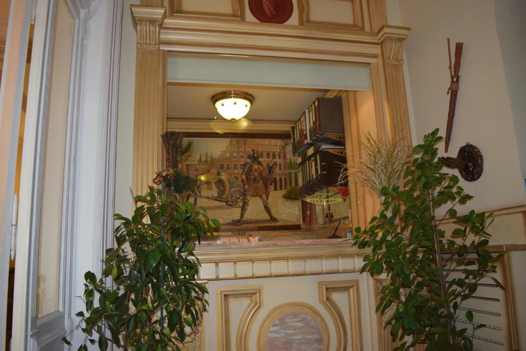 奥格斯堡格拉迪亚拖勒旅馆的镜子在两盆植物间里