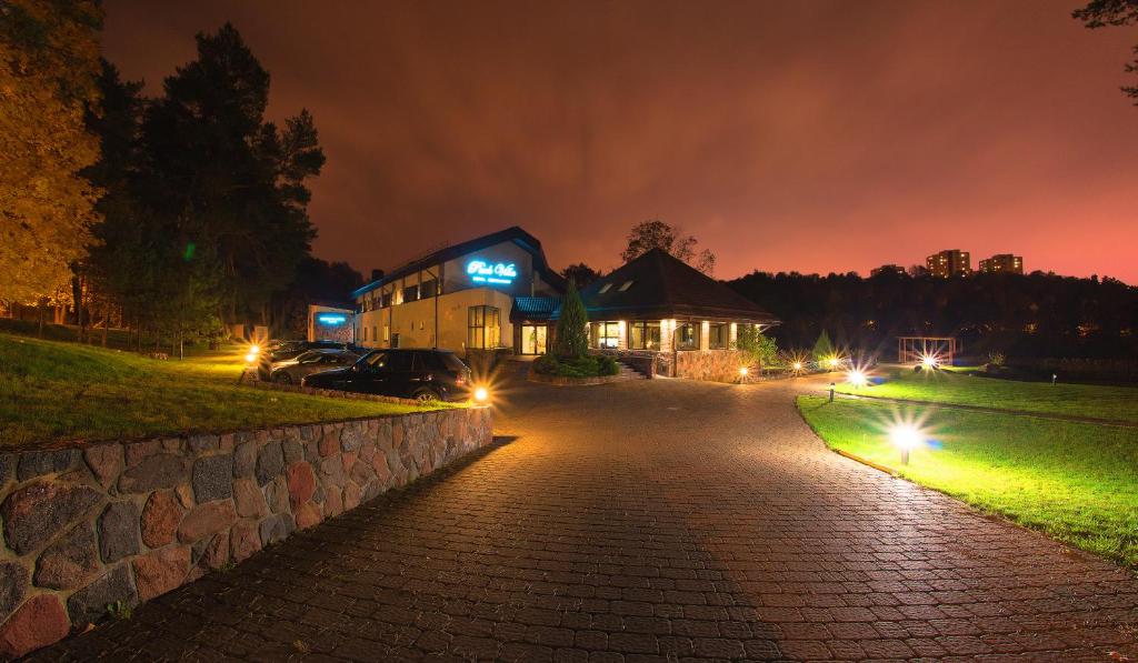 维尔纽斯公园别墅酒店的夜晚点亮的房屋