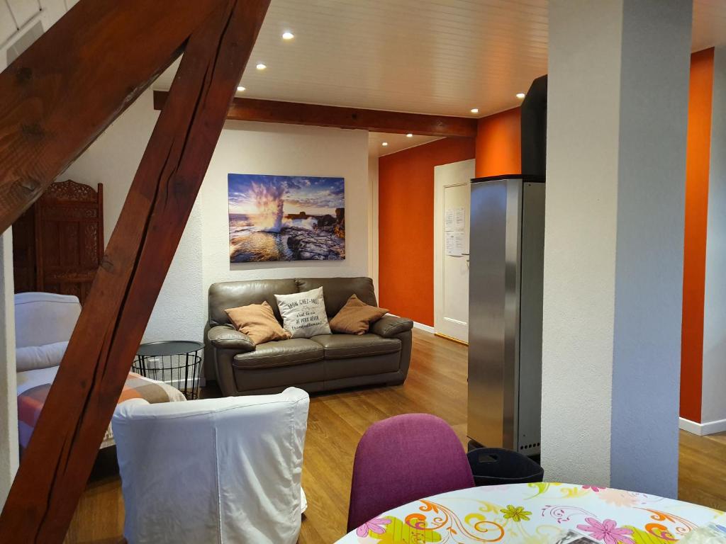 尼翁Appartement Entre Monts et Lac court et moyen séjour的带沙发的客厅和厨房