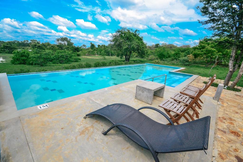 坦加拉Back of beyond - Wellness Retreat的游泳池旁设有椅子和沙发