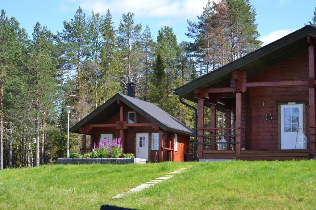 SonkaKenttäniemi Cottages的草场林地中的小木屋