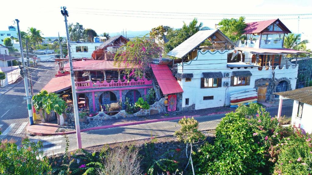阿约拉港孤身乔治生态山林小屋旅馆的粉红色屋顶房屋的顶部景色