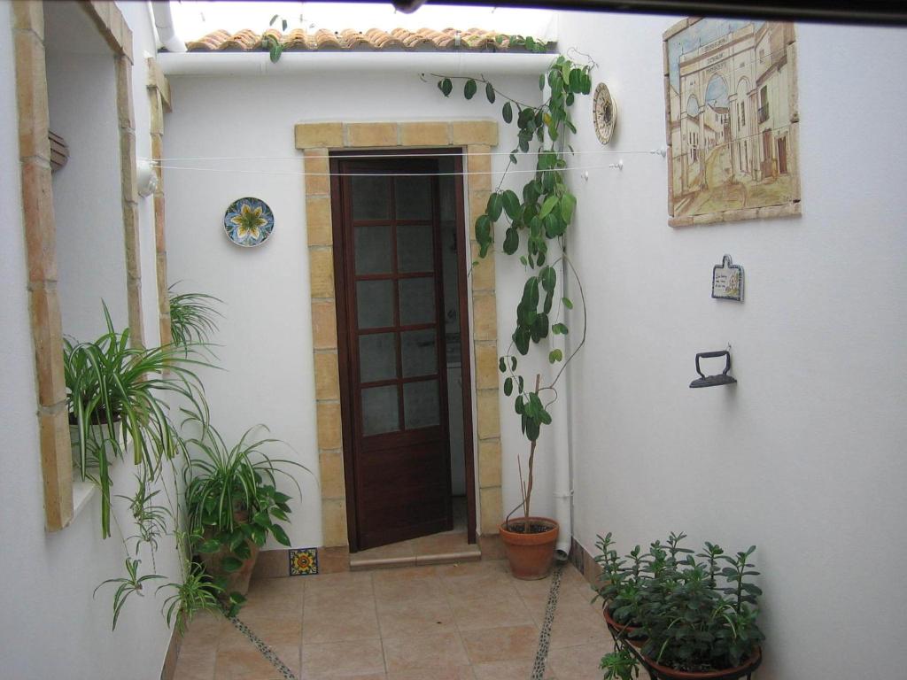 Castro del Río乡村别墅酒店的一座房子,前面有一扇门,还有一些植物