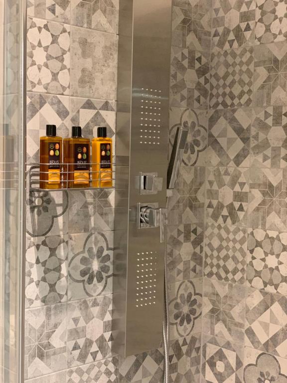 都灵Re Vittorio的带淋浴的浴室和玻璃门