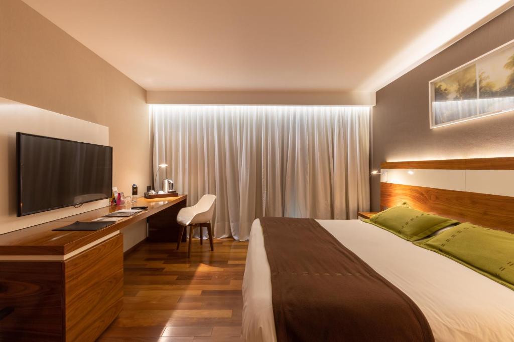科尔多瓦利古因111号酒店的酒店客房配有一张床、一张书桌和一台电视。