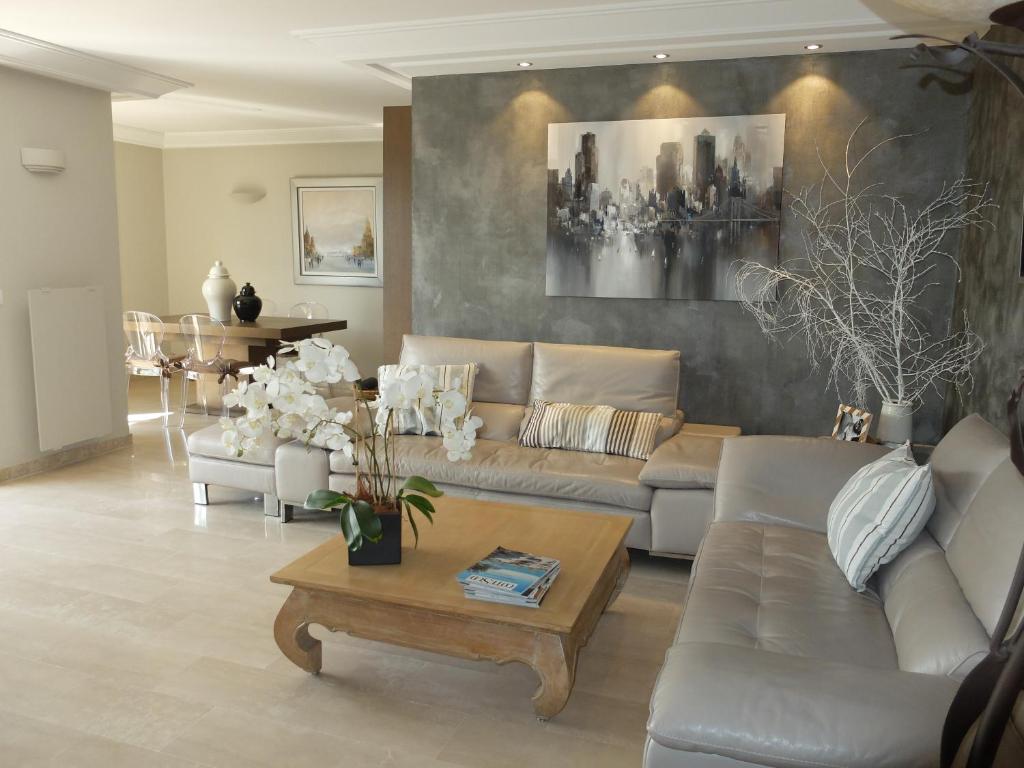 里昂Jolie chambre à louer - Vue Imprenable的带沙发和咖啡桌的客厅
