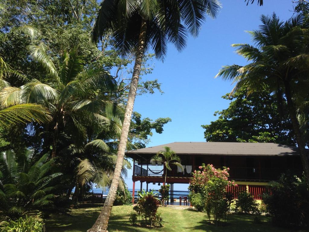 卡普兰干Finca El Regalo的一座棕榈树度假村,位于一座建筑前