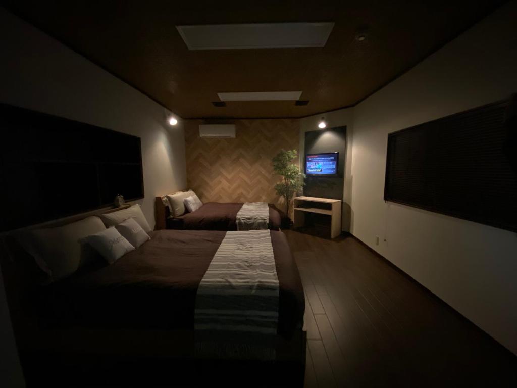 东京HOTEL Japonica的配有一张床和一台平面电视的酒店客房