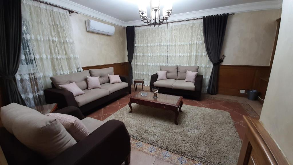 开罗Villa Nasr city的客厅配有两张沙发和一张咖啡桌