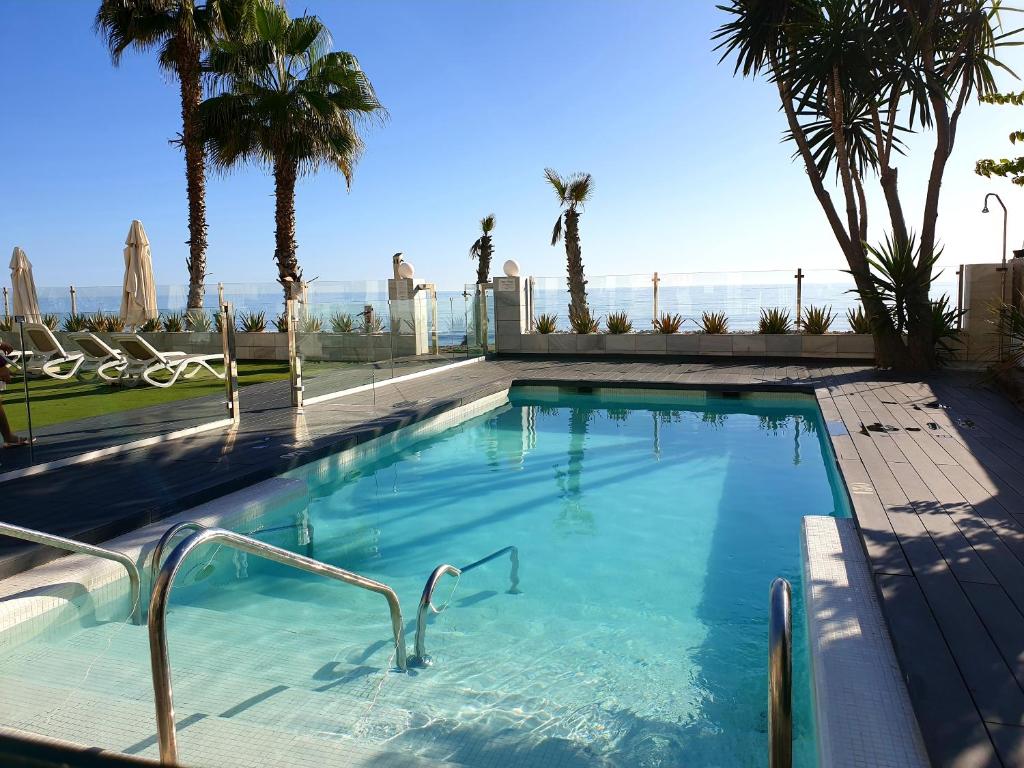 托罗克斯科斯塔Hotel Santa Rosa的一座棕榈树环绕的大型游泳池